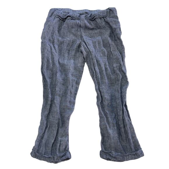 Rachel Roy Pants Womens Large Blue Cropped Ankle Mid Rise‎ Linen - Picture 2 of 6